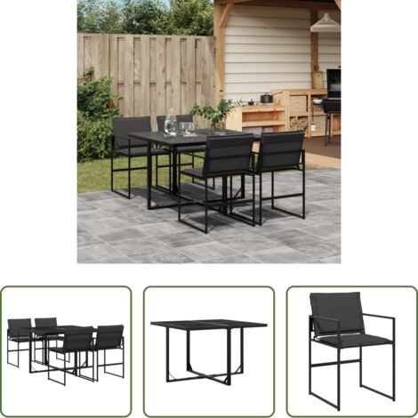 Sillas de jardín -  Juego de comedor de jardín 5 pzas con cojines textileno negro