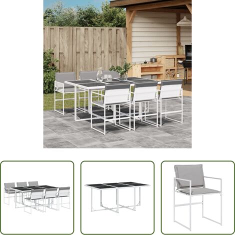 Sillas de jardín -  Juego de comedor de jardín 7 pzas con cojines textilene blanco