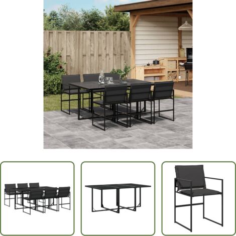 Sillas de jardín -  Juego de comedor de jardín 7 pzas con cojines textileno negro