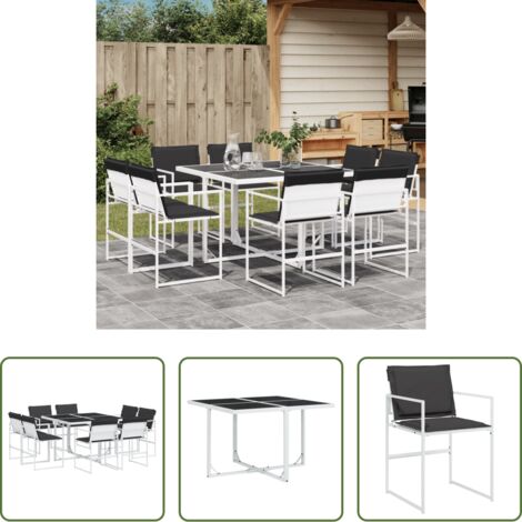 Sillas de jardín -  Juego de comedor de jardín 9 pzas con cojines textilene blanco