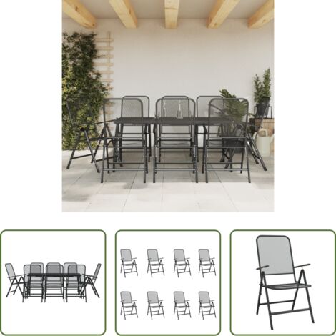 Sillas de jardín -  Juego de comedor de jardín 9 pzas malla metálica gris antracita