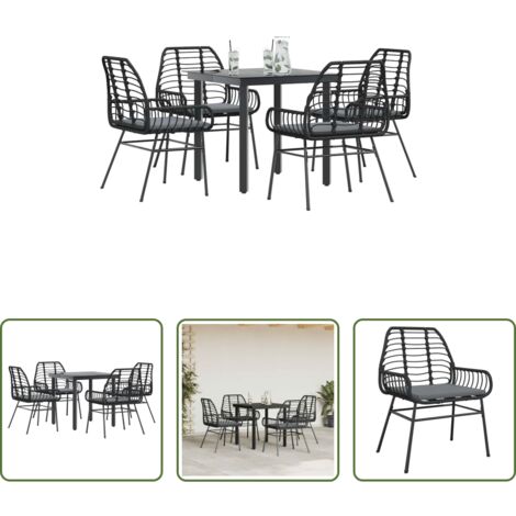 Sillas de jardín -  Juego de comedor jardín 5 piezas cojines ratán sintético negro