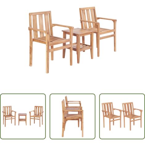 Sillas de jardín -  Juego de mesa y sillas de jardín 3 piezas madera de teca maciza