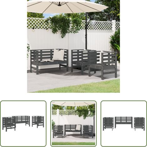 Sillas de jardín -  Juego de muebles de jardín 3 pzas madera maciza de pino gris