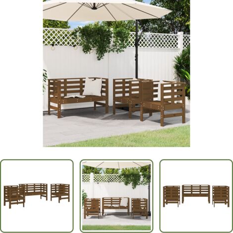 Sillas de jardín -  Juego de muebles jardín 3 pzas madera maciza pino marrón miel