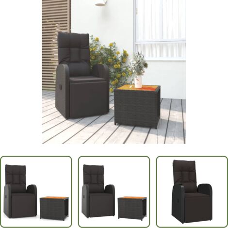 Sillas de jardín -  Juego muebles jardín 2 pzas madera acacia ratán sintético negro