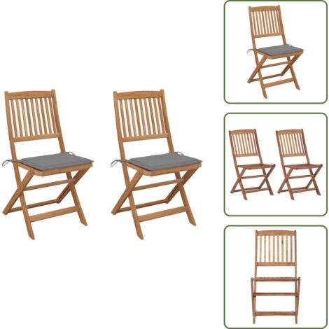 Sillas de jardín macizas - vidaXL Sillas de jardín plegables 2 uds y cojines madera maciza acacia - Sillas de jardín con cuerda