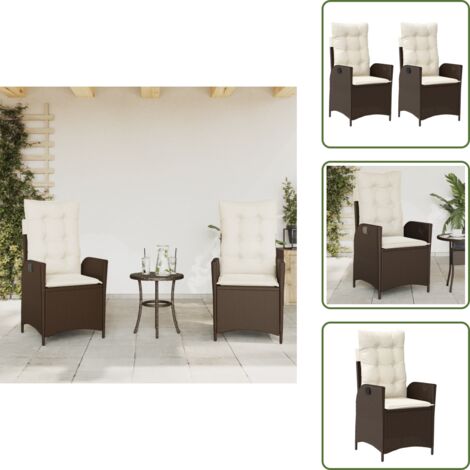 Sillas de jardín marrón - vidaXL Sillones reclinables jardín con cojines marrones 2 uds ratán PE - Sillas de jardín de PE