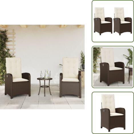 Sillas de jardín marrones - vidaXL Sillones reclinables jardín con cojines marrones 2 uds ratán PE - Sillas de jardín de PE