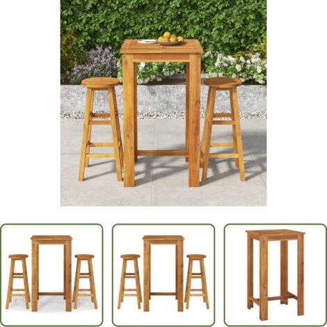 Sillas de jardín -  Mesa y taburetes altos de jardín 3 pzas madera maciza acacia