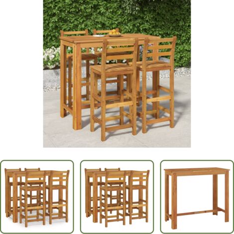 Sillas de jardín -  Mesa y taburetes altos de jardín 5 pzas madera maciza acacia