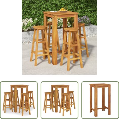 Sillas de jardín -  Mesa y taburetes altos de jardín 5 pzas madera maciza acacia