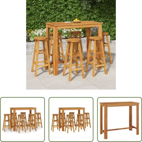 Sillas de jardín -  Mesa y taburetes altos de jardín 7 pzas madera maciza acacia