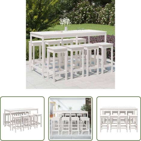 Sillas de jardín -  Mesa y taburetes altos jardín 9 pzas madera maciza pino blanco