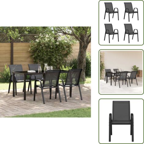 Sillas de jardín para balcón - vidaXL Sillas de jardín apilables 4 unidades textilene negro - Sillas de jardín para exteriores