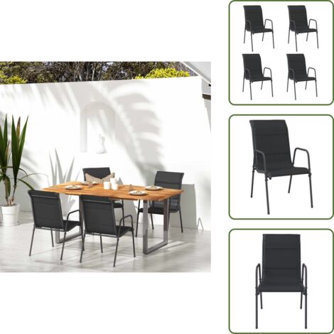 Sillas de jardín para exteriores - vidaXL Sillas de jardín 4 unidades acero y textilene negro - Sillas de jardín con acero