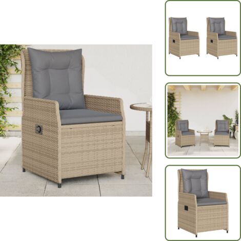 Sillas de jardín para exteriores - vidaXL Sillones reclinables de jardín 2 uds ratán sintético beige - Sillas de jardín con cojín extraíble