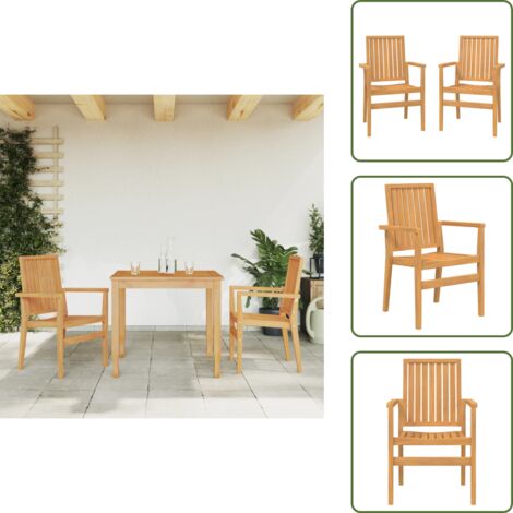 Sillas de jardín para terraza - vidaXL Sillas de jardín apilables 2 uds madera de teca 56,5x57,5x91 cm - Sillas de jardín para patio
