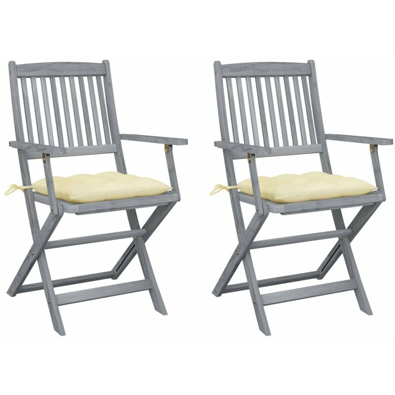 

Sillas de jardin plegables 2 uds cojines madera maciza acacia