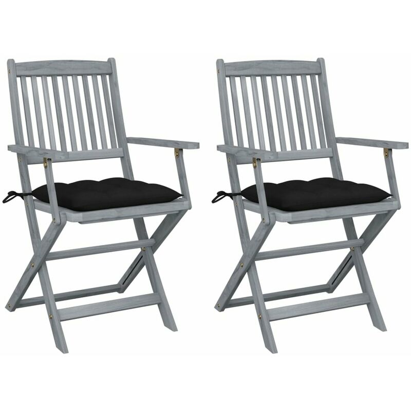 

Happyshopping - Sillas de jardin plegables 2 uds cojines madera maciza acacia