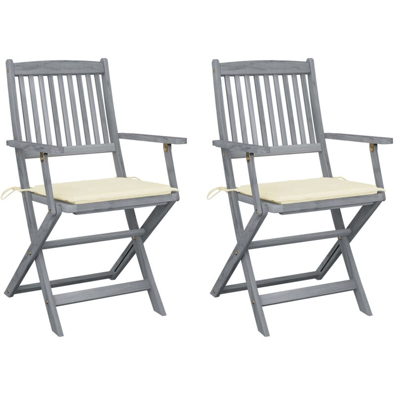 

Sillas de jardin plegables 2 uds cojines madera maciza acacia