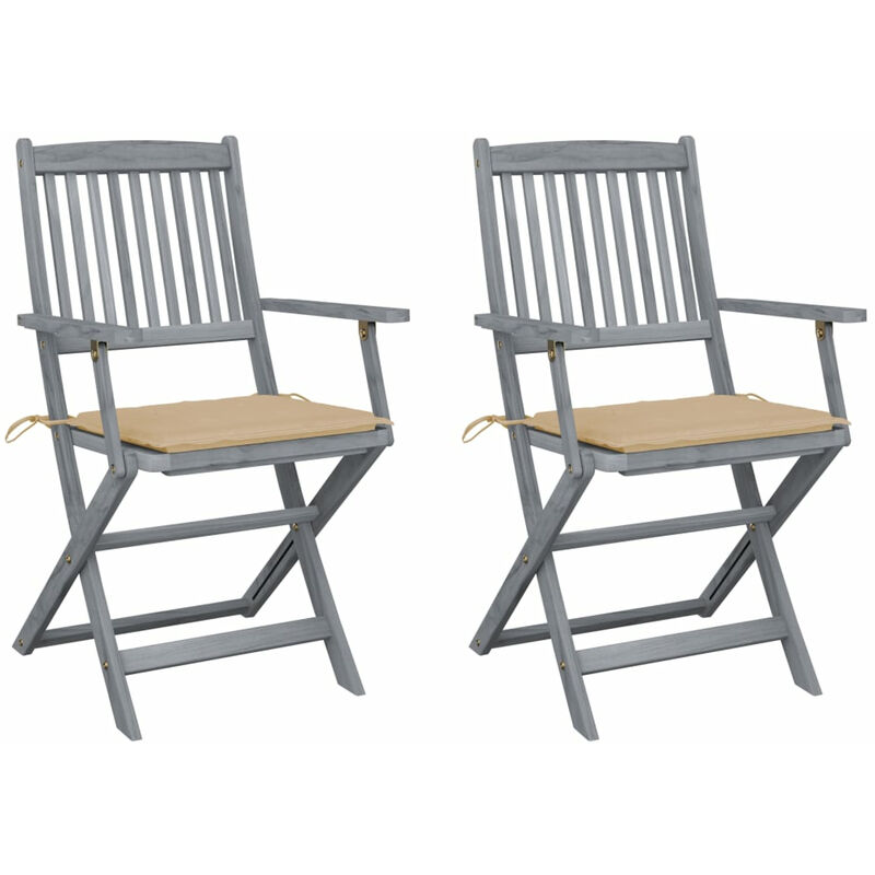 

Sillas de jardin plegables 2 uds cojines madera maciza acacia