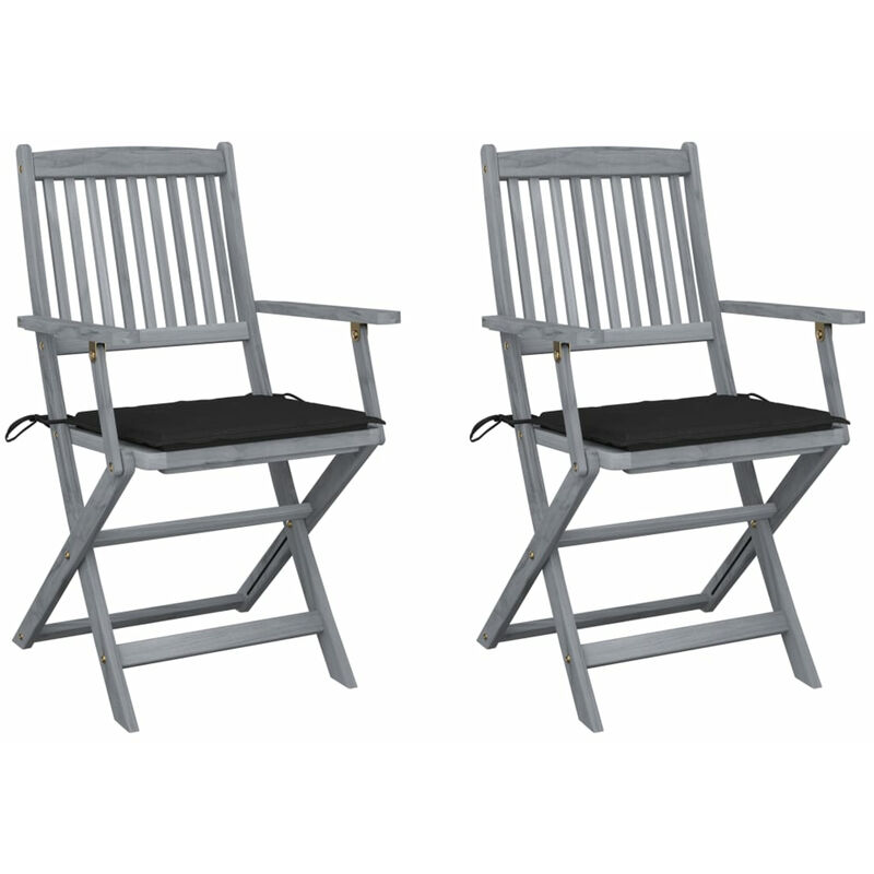 

Sillas de jardin plegables 2 uds cojines madera maciza acacia