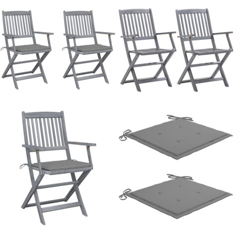 Sillas de jardín plegables 2 uds cojines madera maciza acacia - Sillas plegables - Sillas de comedor