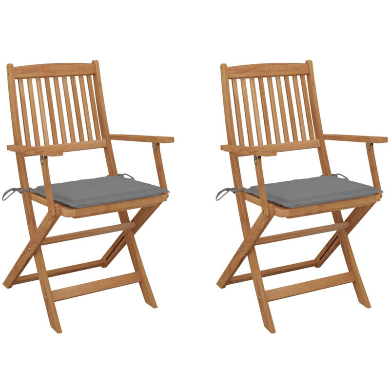 

Sillas de jardin plegables 2 uds y cojines madera maciza acacia