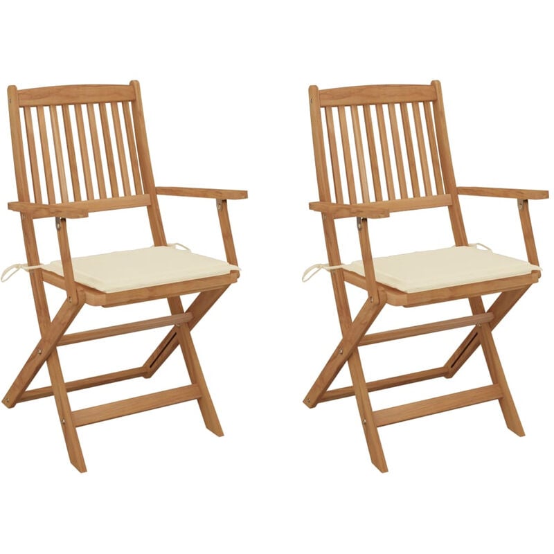 

Sillas de jardin plegables 2 uds y cojines madera maciza acacia