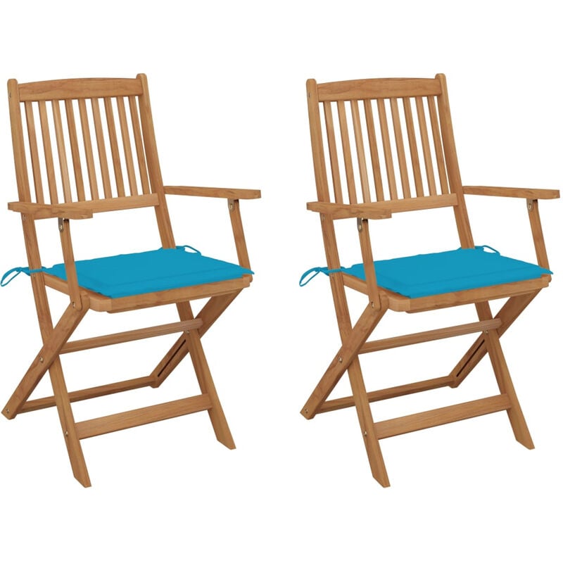 

Sillas de jardin plegables 2 uds y cojines madera maciza acacia