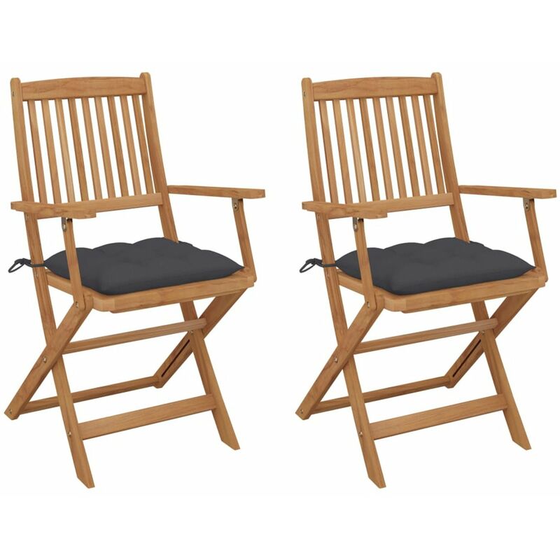 

Sillas de jardin plegables 2 uds y cojines madera maciza acacia