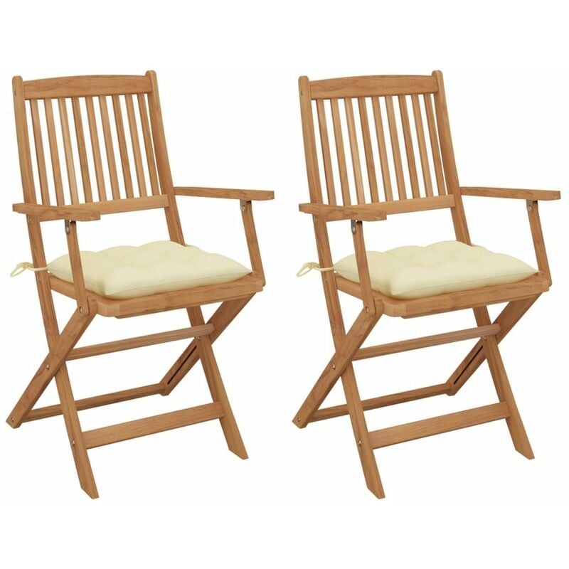 

Sillas de jardin plegables 2 uds y cojines madera maciza acacia