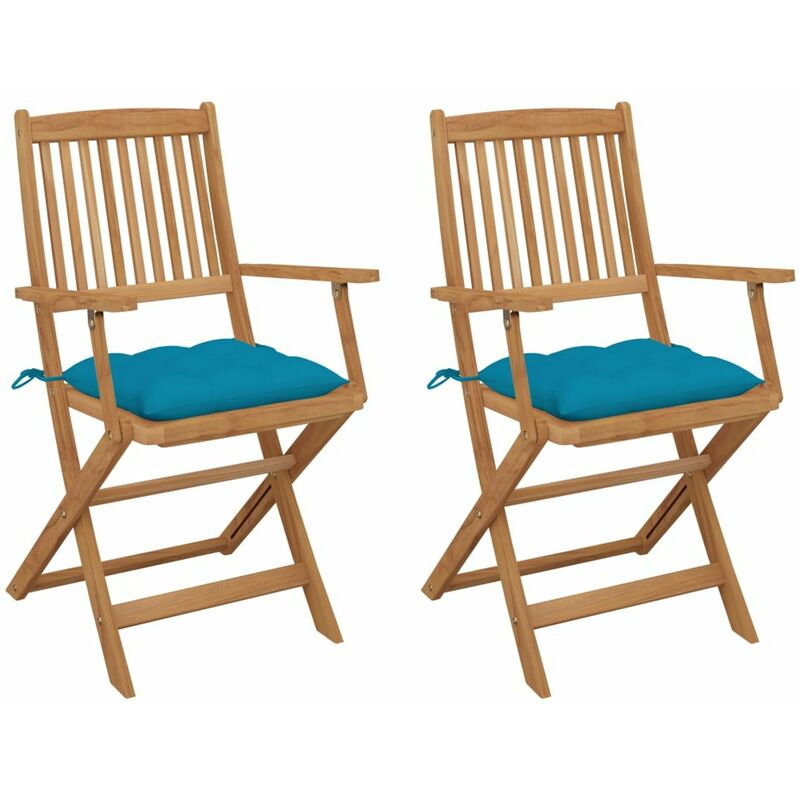 

Sillas de jardin plegables 2 uds y cojines madera maciza acacia
