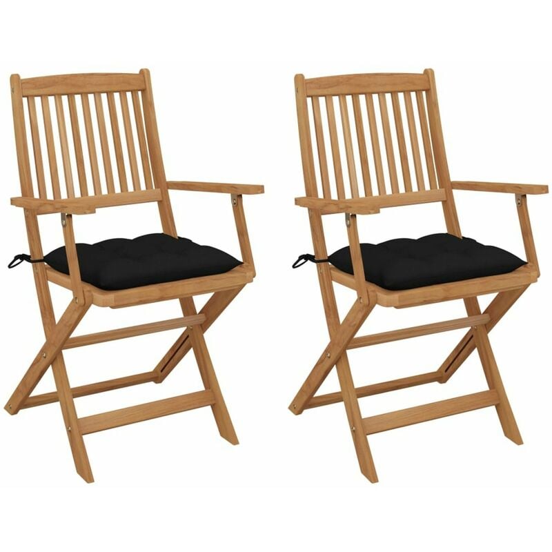 

Sillas de jardin plegables 2 uds y cojines madera maciza acacia