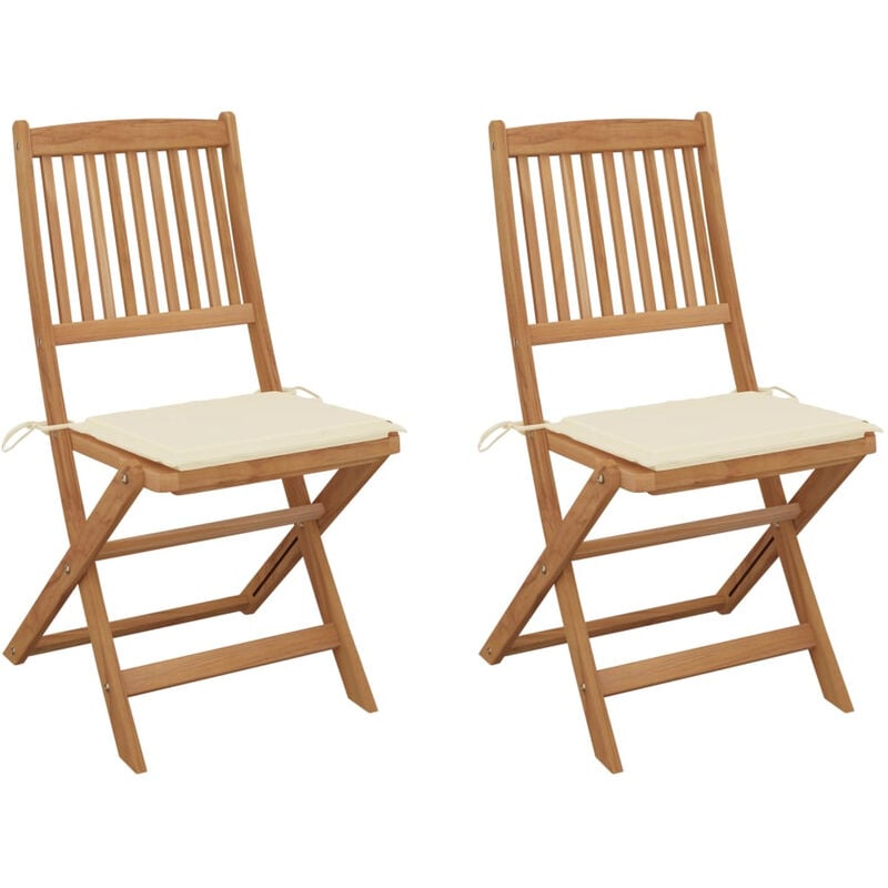 

Sillas de jardin plegables 2 uds y cojines madera maciza acacia