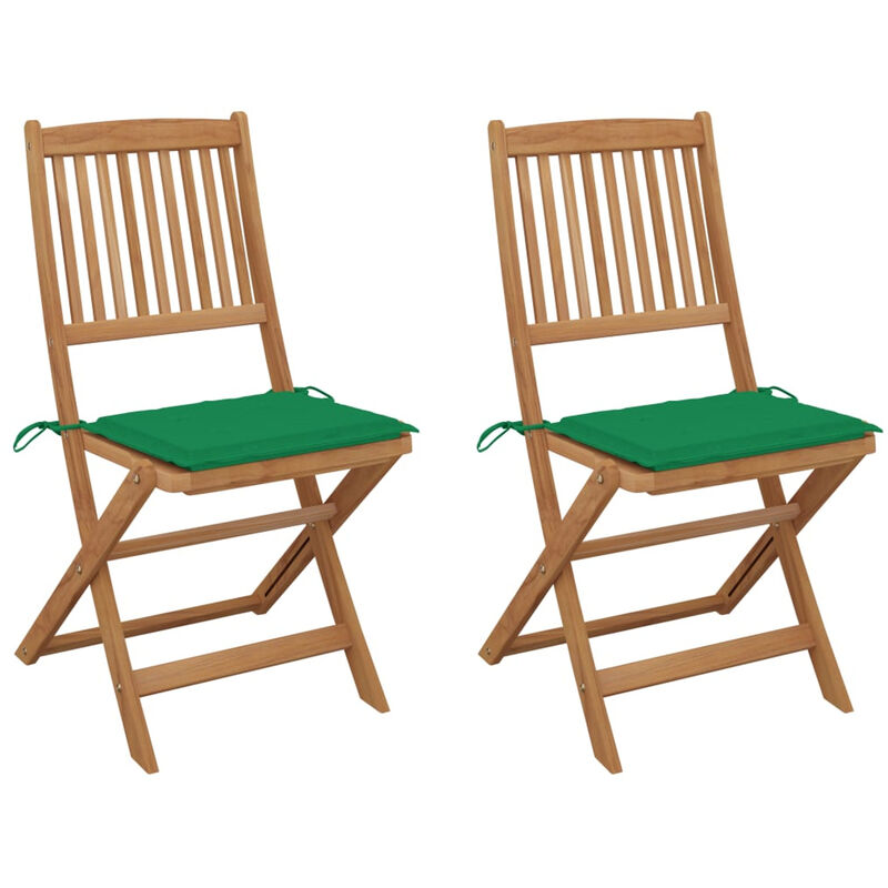 

Sillas de jardin plegables 2 uds y cojines madera maciza acacia