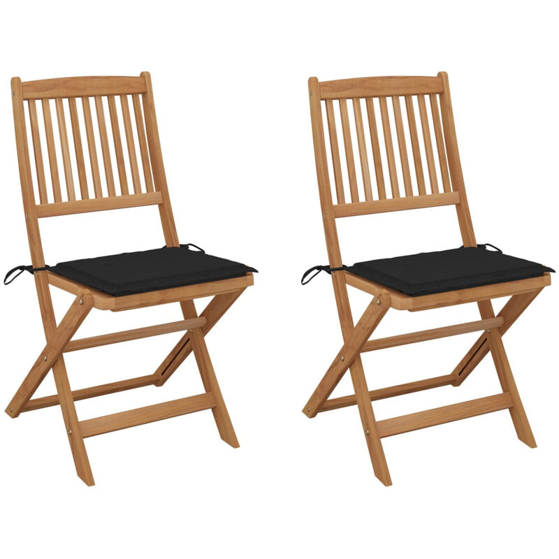 

Sillas de jardin plegables 2 uds y cojines madera maciza acacia