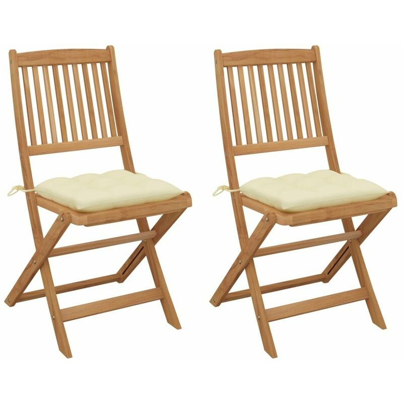 

Sillas de jardin plegables 2 uds y cojines madera maciza acacia