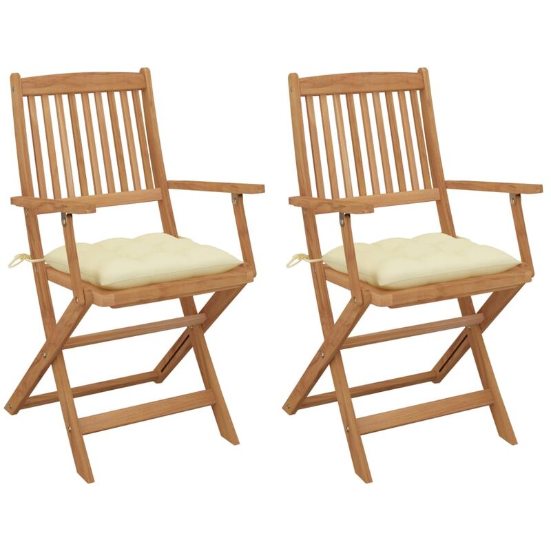 

Sillas de jardín plegables 2 uds y cojines madera maciza acacia