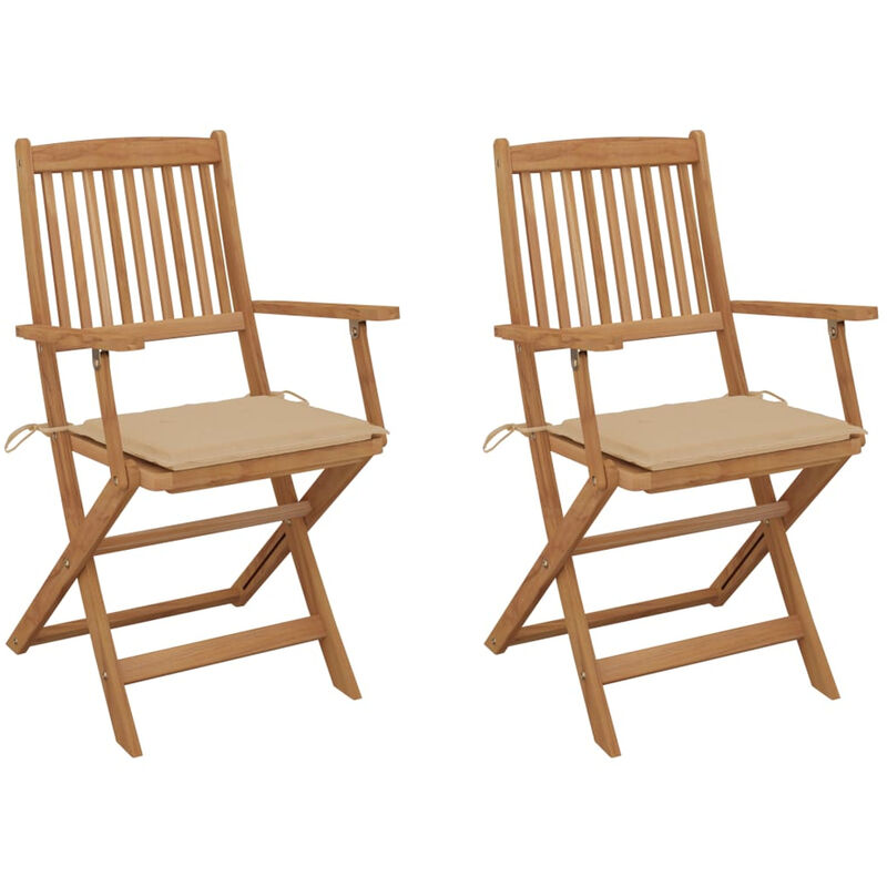 

Sillas de jardin plegables 2 uds y cojines madera maciza acacia
