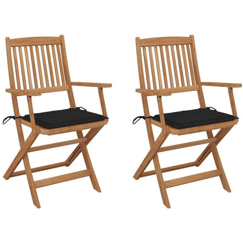 

Sillas de jardin plegables 2 uds y cojines madera maciza acacia