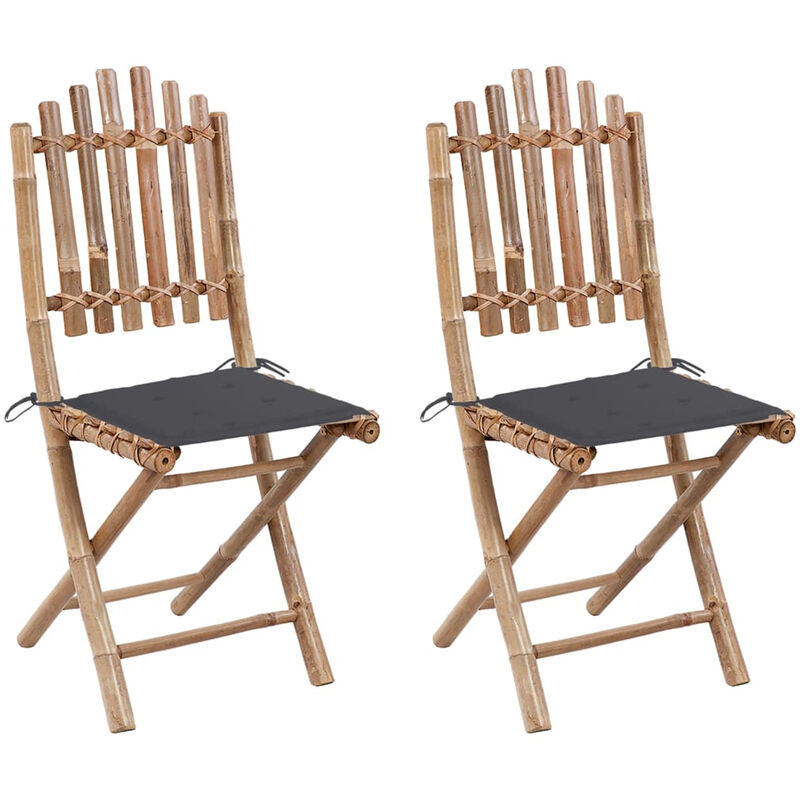 

Sillas de jardin plegables 2 unidades bambu con cojines