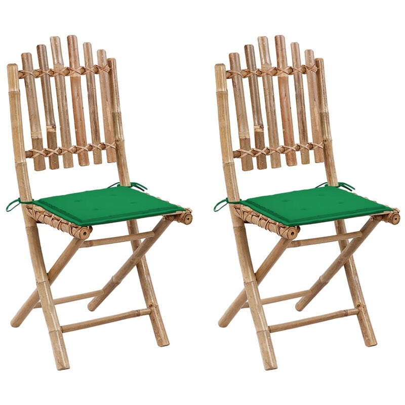 

Sillas de jardin plegables 2 unidades bambu con cojines