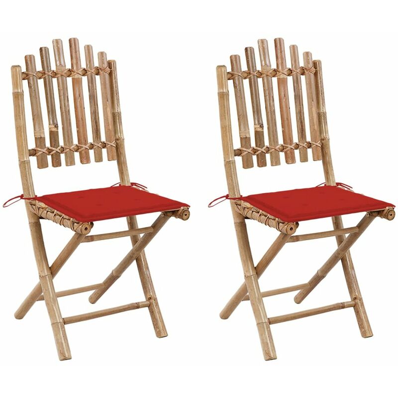 

Sillas de jardin plegables 2 unidades bambu con cojines
