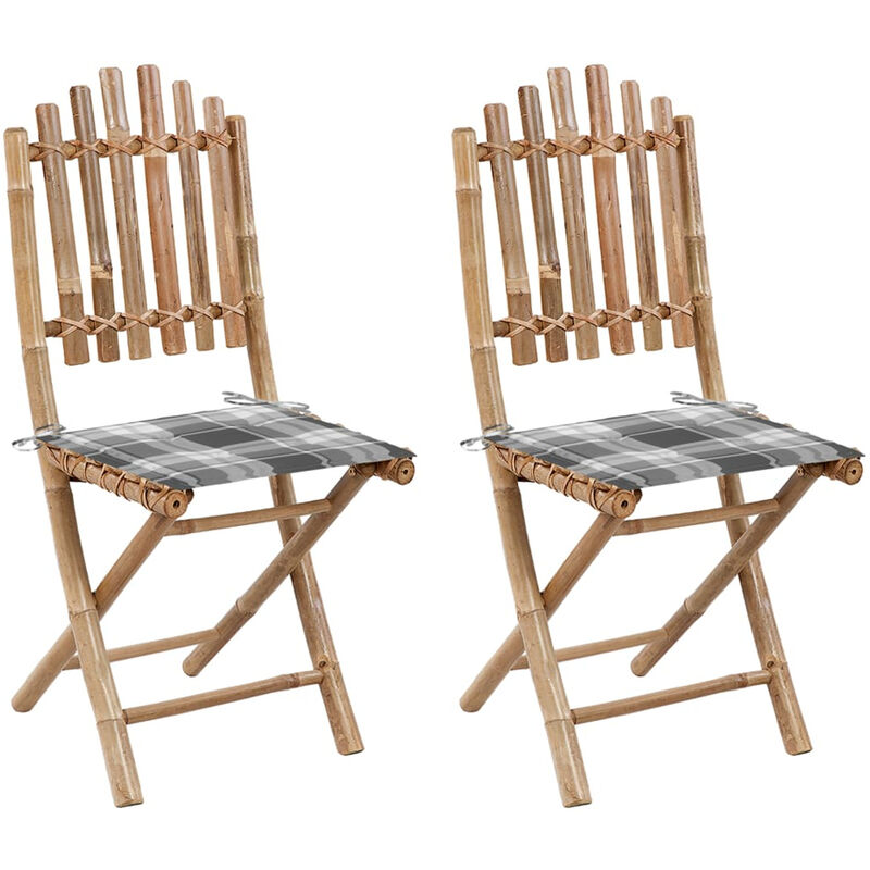 

Sillas de jardin plegables 2 unidades bambu con cojines