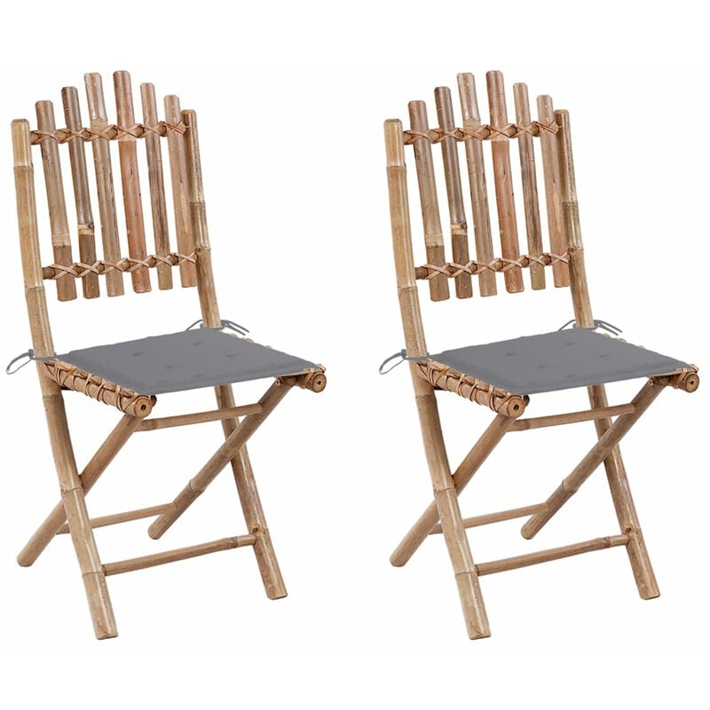 

Sillas de jardin plegables 2 unidades bambu con cojines