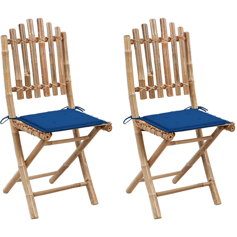 

Sillas de jardin plegables 2 unidades bambu con cojines