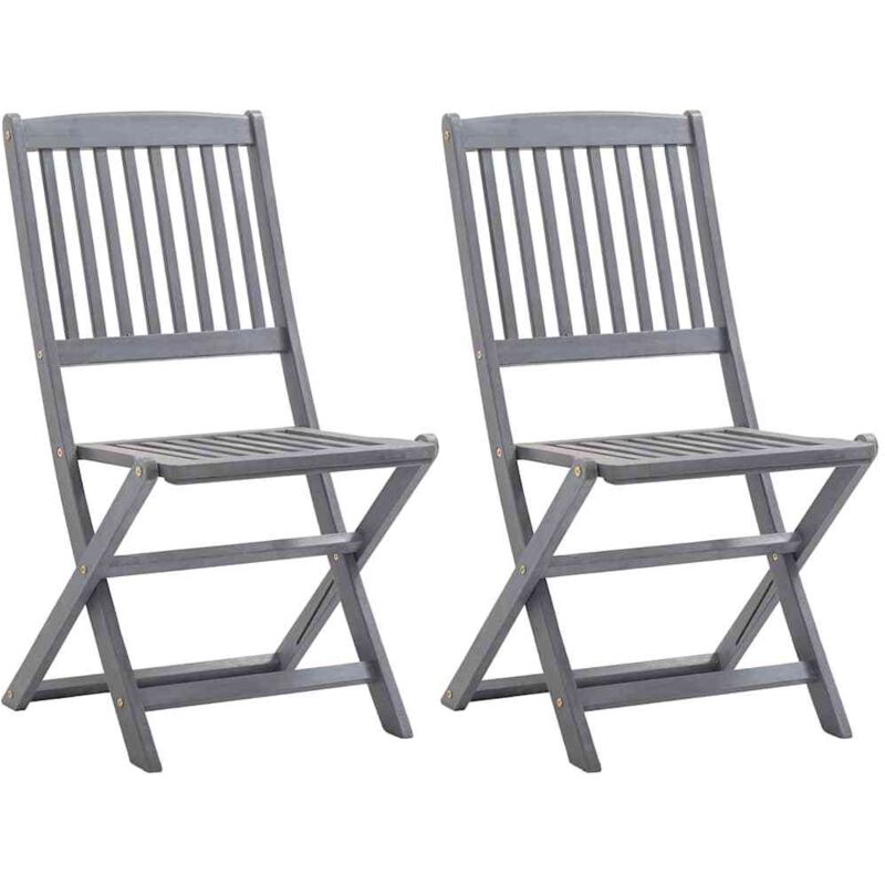 

vidaXL Madera Maciza de Acacia Sillas de Jardín Plegables 2 Unidades Gris - Gris
