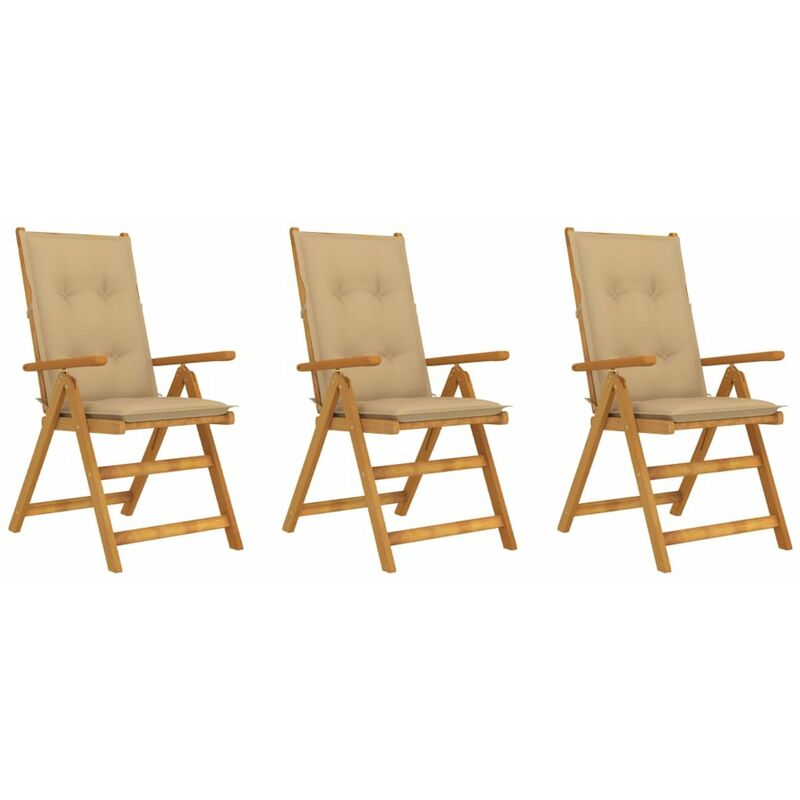 

Sillas de jardin plegables 3 uds madera maciza acacia cojines